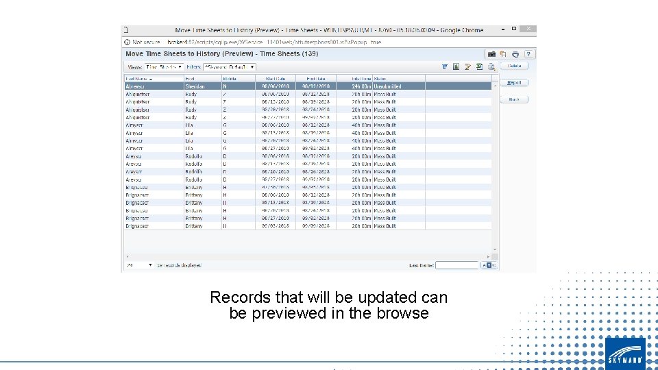 Records that will be updated can be previewed in the browse 