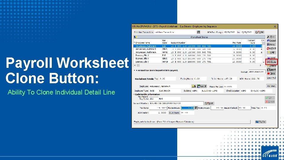 Payroll Worksheet Clone Button: Ability To Clone Individual Detail Line 