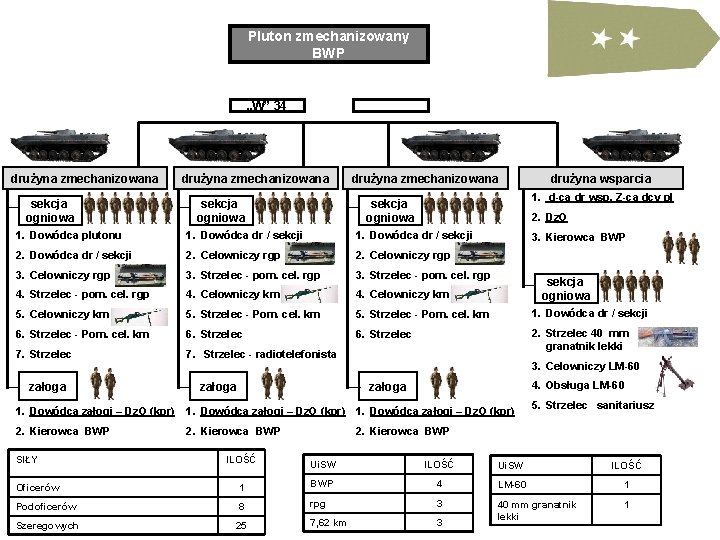 Pluton zmechanizowany BWP „W” 34 drużyna zmechanizowana sekcja ogniowa drużyna zmechanizowana drużyna wsparcia 1.