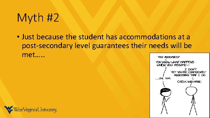 Myth #2 • Just because the student has accommodations at a post-secondary level guarantees