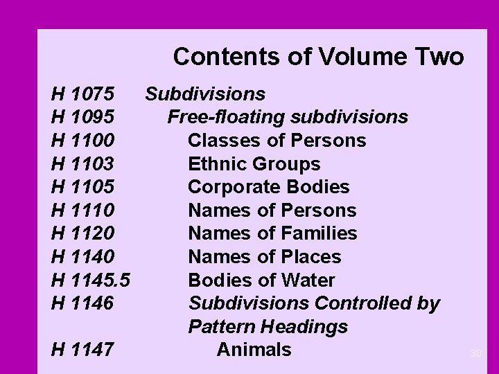 Contents of Volume Two H 1075 Subdivisions H 1095 Free-floating subdivisions H 1100 Classes