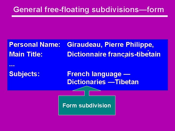 General free-floating subdivisions—form Personal Name: Giraudeau, Pierre Philippe, Main Title: Dictionnaire franc ais-tibe tain.