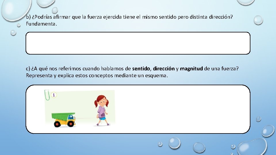 b) ¿Podrías afirmar que la fuerza ejercida tiene el mismo sentido pero distinta dirección?