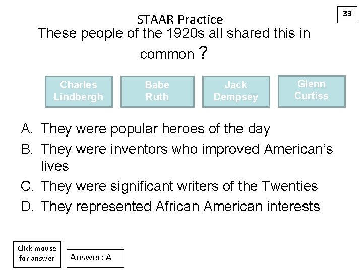 STAAR Practice These people of the 1920 s all shared this in common ?