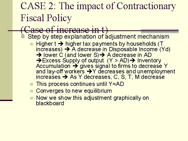 CASE 2: The impact of Contractionary Fiscal Policy (Case of increase in t) n