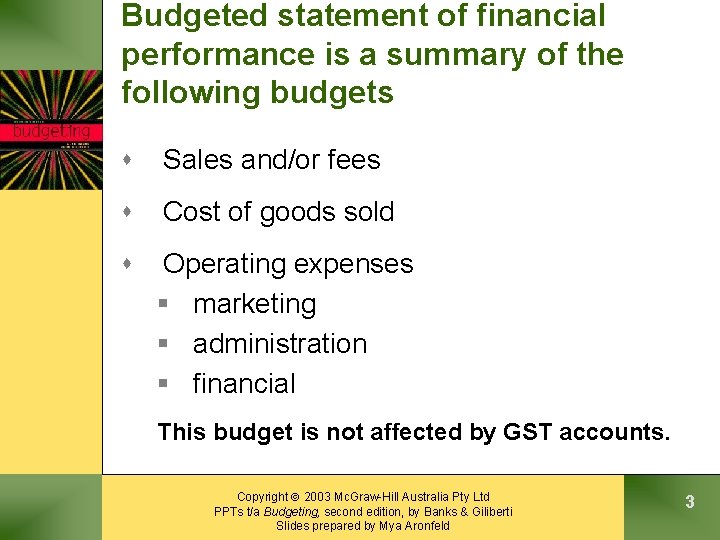 Budgeted statement of financial performance is a summary of the following budgets s Sales