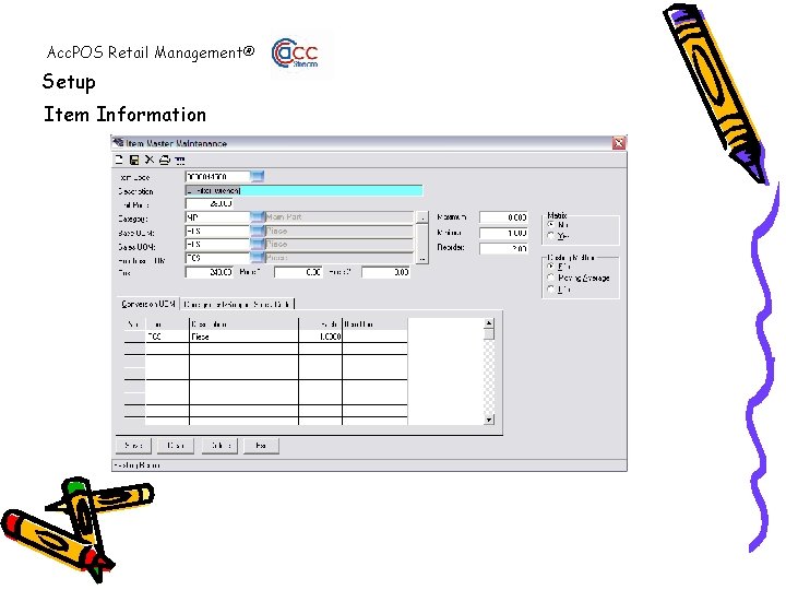 Acc. POS Retail Management® Setup Item Information 