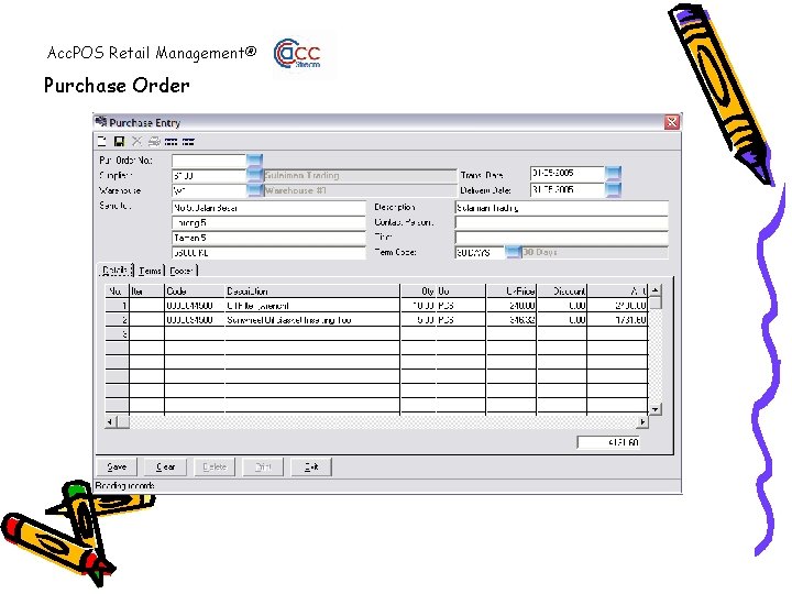 Acc. POS Retail Management® Purchase Order 