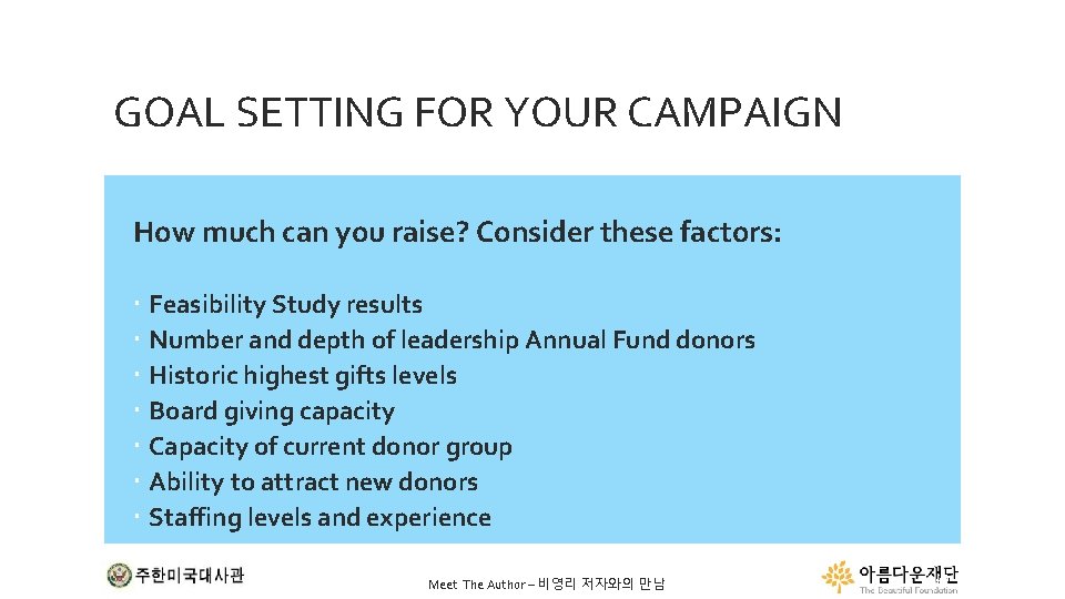 GOAL SETTING FOR YOUR CAMPAIGN How much can you raise? Consider these factors: Feasibility