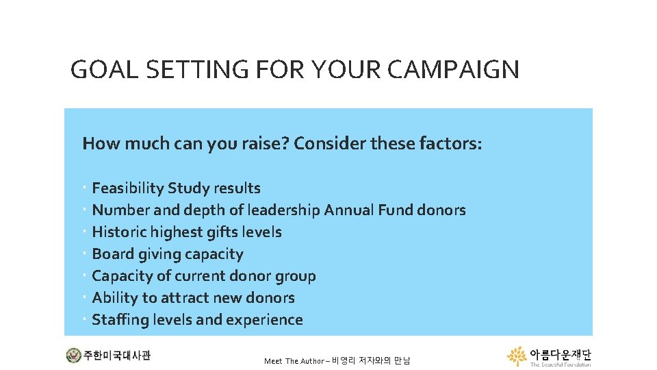 GOAL SETTING FOR YOUR CAMPAIGN How much can you raise? Consider these factors: Feasibility