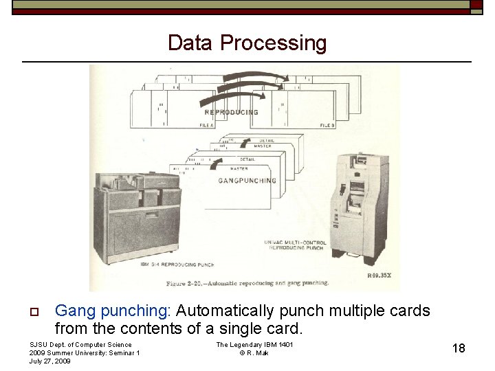 Data Processing o Gang punching: Automatically punch multiple cards from the contents of a