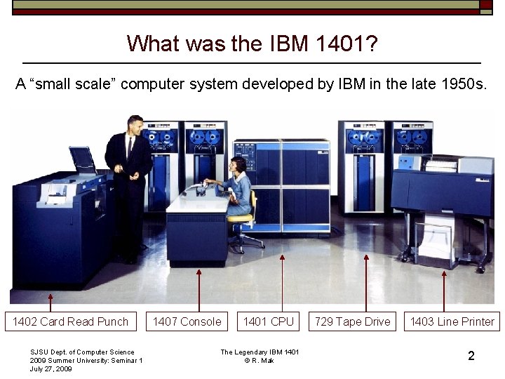 What was the IBM 1401? A “small scale” computer system developed by IBM in