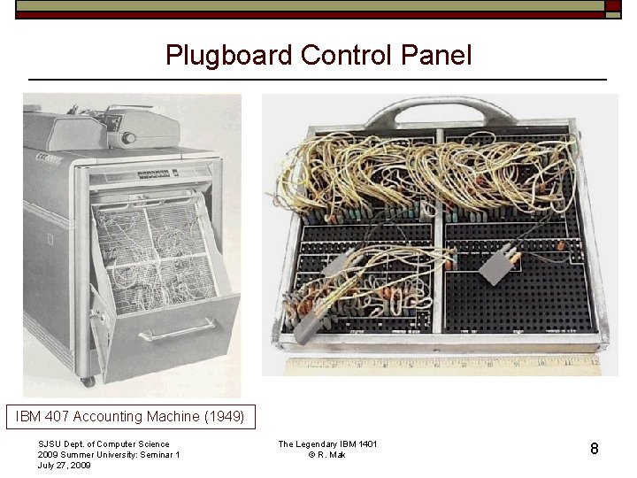 Plugboard Control Panel IBM 407 Accounting Machine (1949) SJSU Dept. of Computer Science 2009