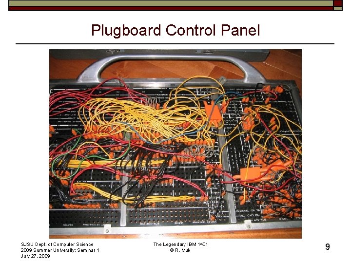 Plugboard Control Panel SJSU Dept. of Computer Science 2009 Summer University: Seminar 1 July