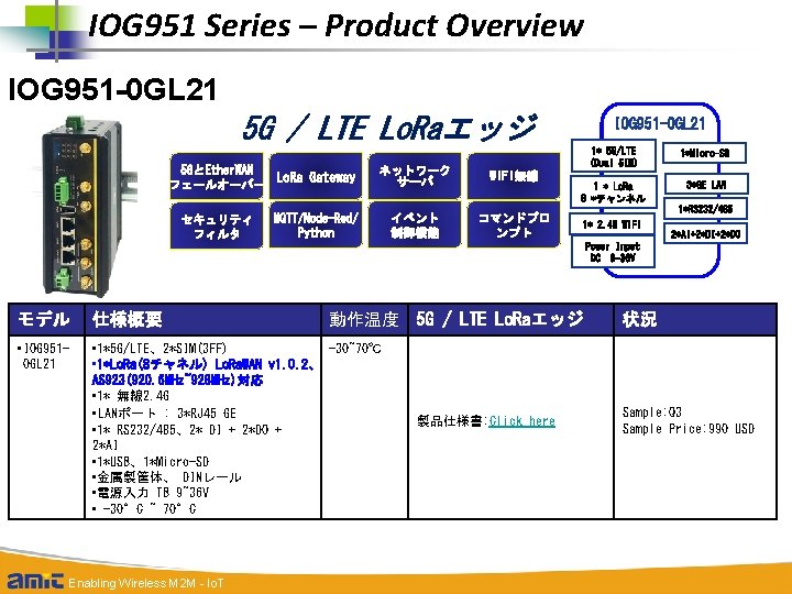 IOG 951 Series – Product Overview IOG 951 -0 GL 21 5 G /