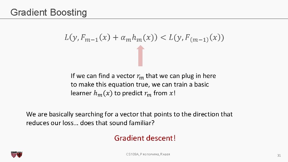 Gradient Boosting We are basically searching for a vector that points to the direction