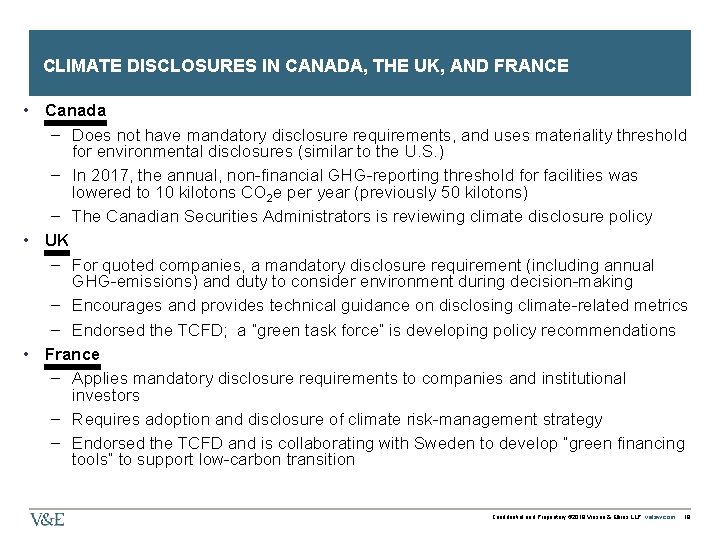 CLIMATE DISCLOSURES IN CANADA, THE UK, AND FRANCE • Canada – Does not have