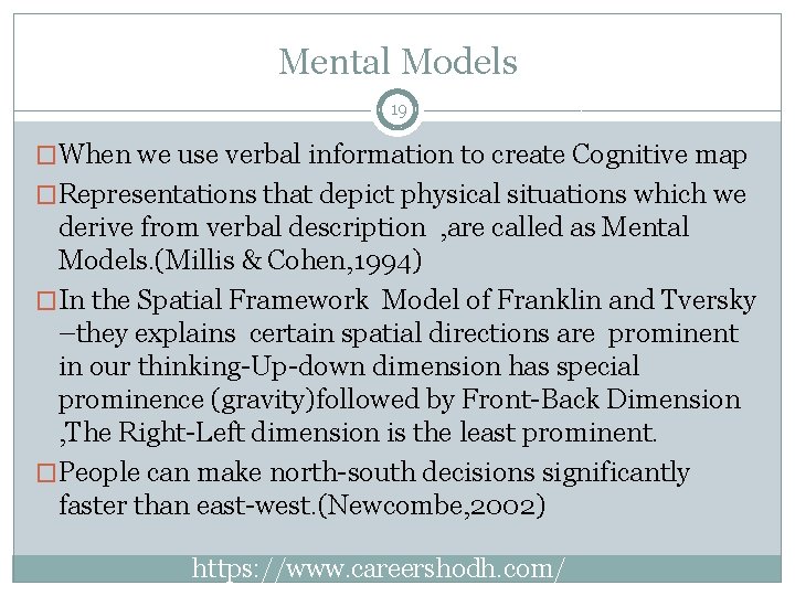 Mental Models 19 �When we use verbal information to create Cognitive map �Representations that