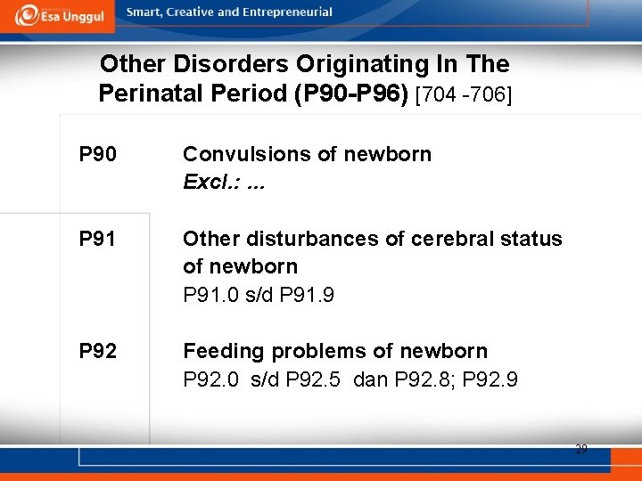 Other Disorders Originating In The Perinatal Period (P 90 -P 96) [704 -706] P