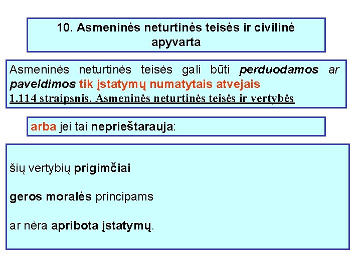 10. Asmeninės neturtinės teisės ir civilinė apyvarta Asmeninės neturtinės teisės gali būti perduodamos ar