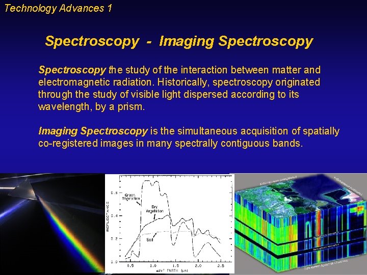 Technology Advances 1 Spectroscopy - Imaging Spectroscopy the study of the interaction between matter