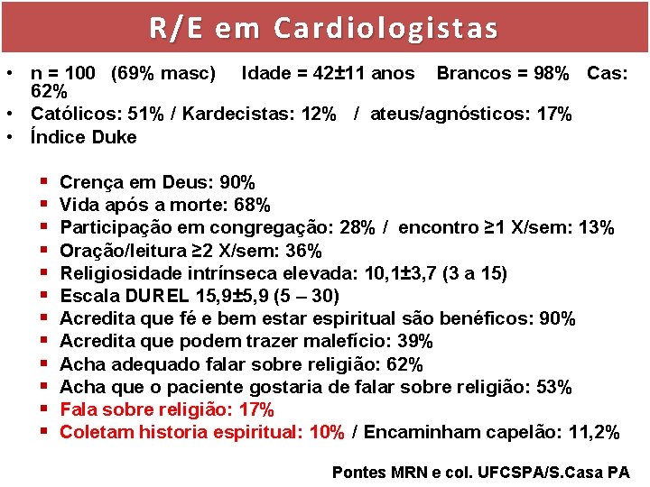 R/E em Cardiologistas • n = 100 (69% masc) Idade = 42± 11 anos