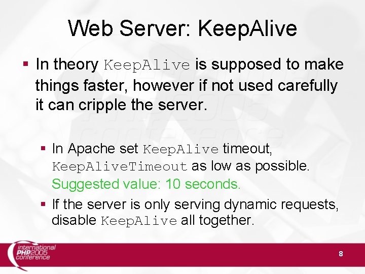 Web Server: Keep. Alive § In theory Keep. Alive is supposed to make things