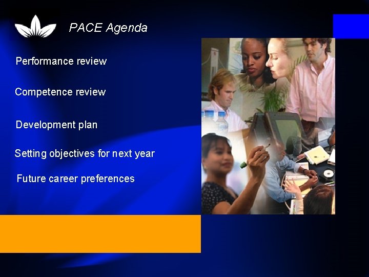 PACE Agenda Performance review Competence review Development plan Setting objectives for next year Future