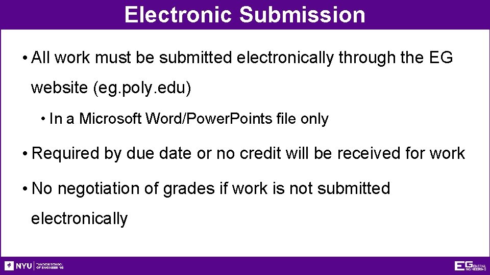 Electronic Submission • All work must be submitted electronically through the EG website (eg.