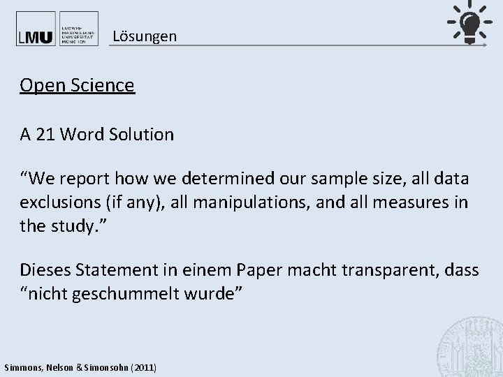 Lösungen Open Science A 21 Word Solution “We report how we determined our sample