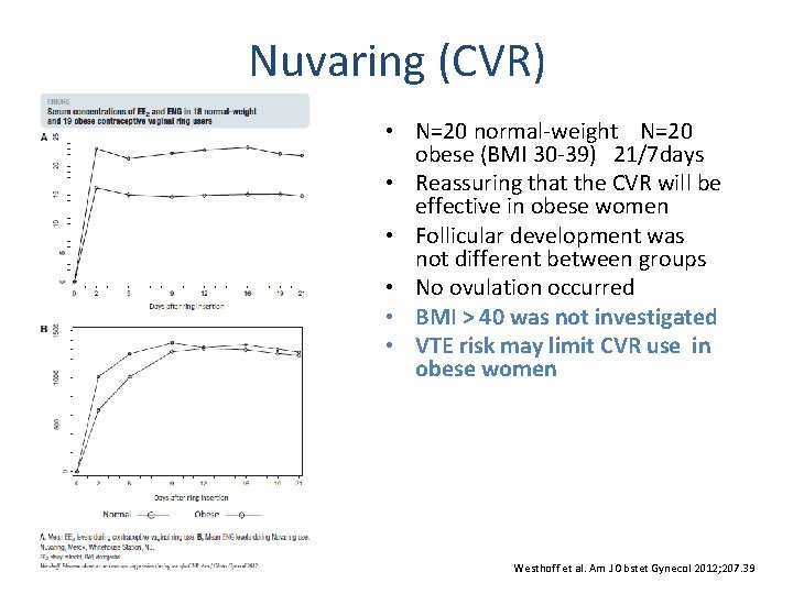 Nuvaring (CVR) • N=20 normal-weight N=20 obese (BMI 30 -39) 21/7 days • Reassuring