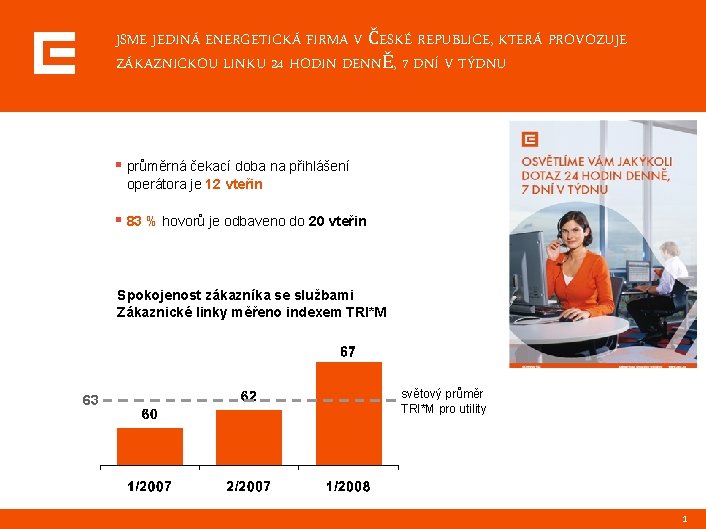 JSME JEDINÁ ENERGETICKÁ FIRMA V ČESKÉ REPUBLICE, KTERÁ PROVOZUJE ZÁKAZNICKOU LINKU 24 HODIN DENNĚ,