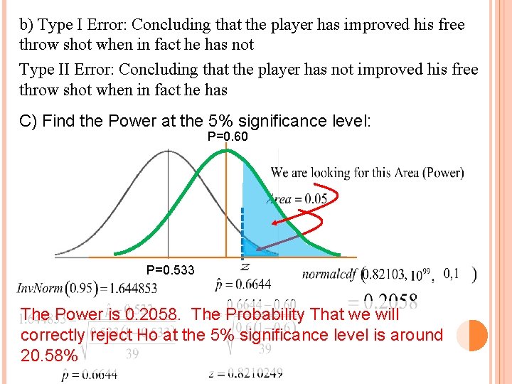 b) Type I Error: Concluding that the player has improved his free throw shot