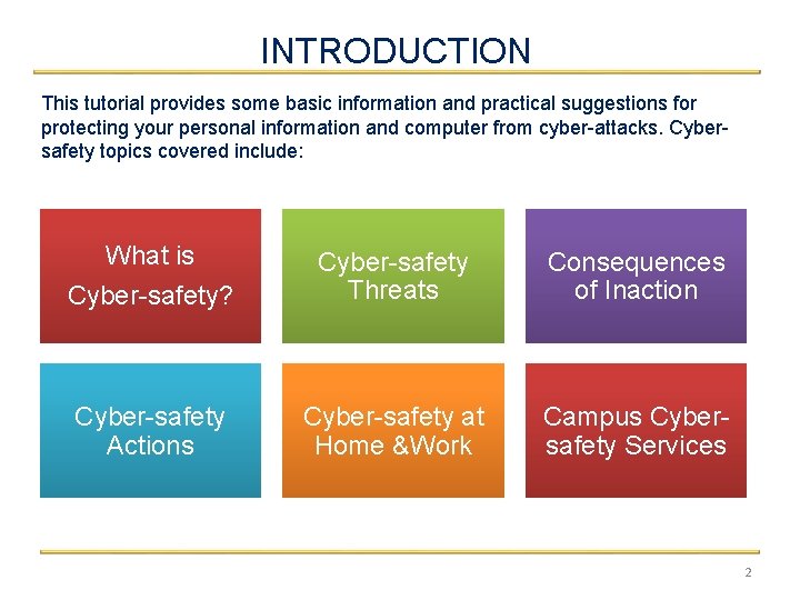 INTRODUCTION This tutorial provides some basic information and practical suggestions for protecting your personal