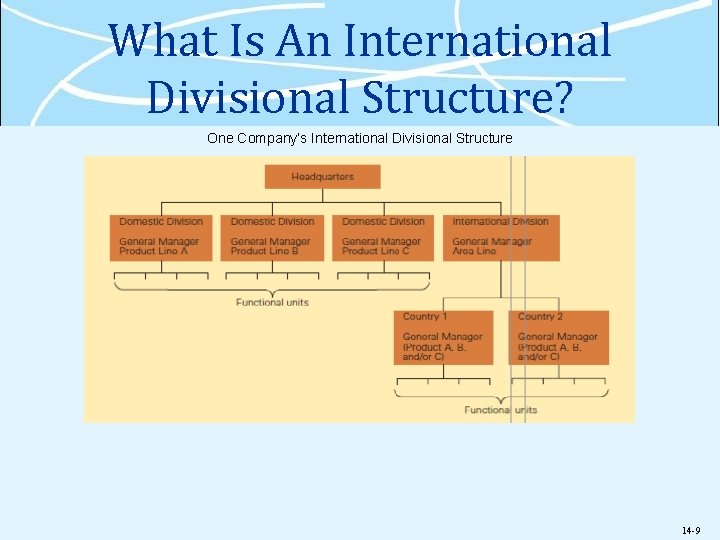 What Is An International Divisional Structure? One Company’s International Divisional Structure 14 -9 