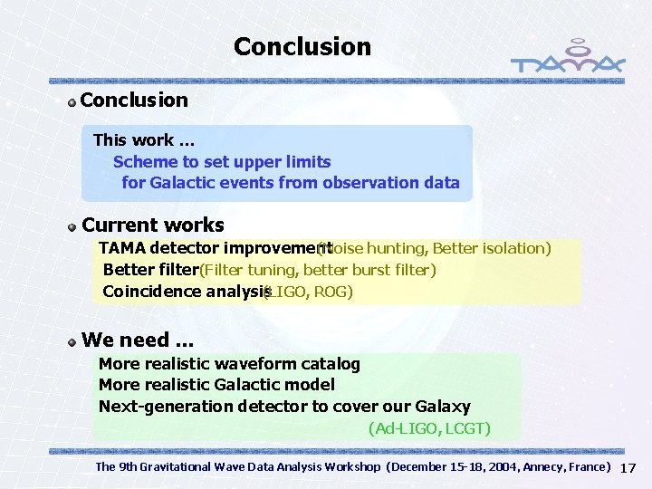 Conclusion 　　 This work … Scheme to set upper limits for Galactic events from