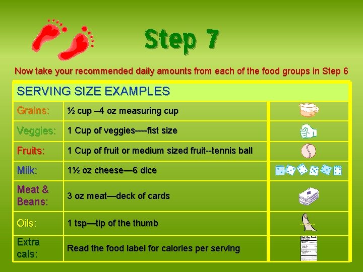 Step 7 Now take your recommended daily amounts from each of the food groups