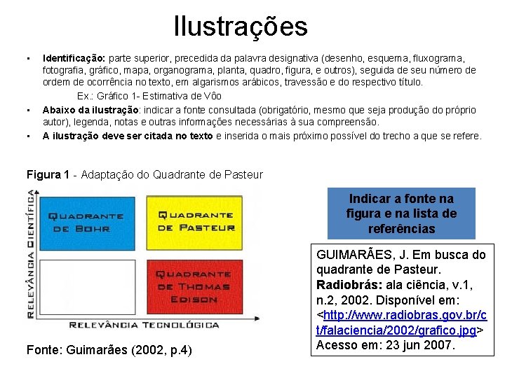 Ilustrações • • • Identificação: parte superior, precedida da palavra designativa (desenho, esquema, fluxograma,