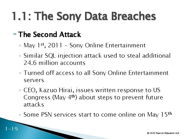 1. 1: The Sony Data Breaches The Second Attack ◦ May 1 st, 2011