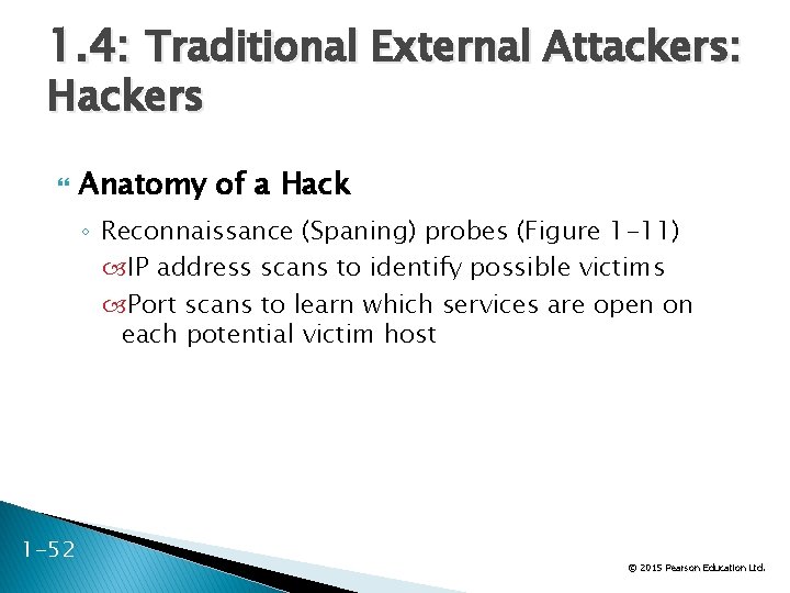 1. 4: Traditional External Attackers: Hackers Anatomy of a Hack ◦ Reconnaissance (Spaning) probes