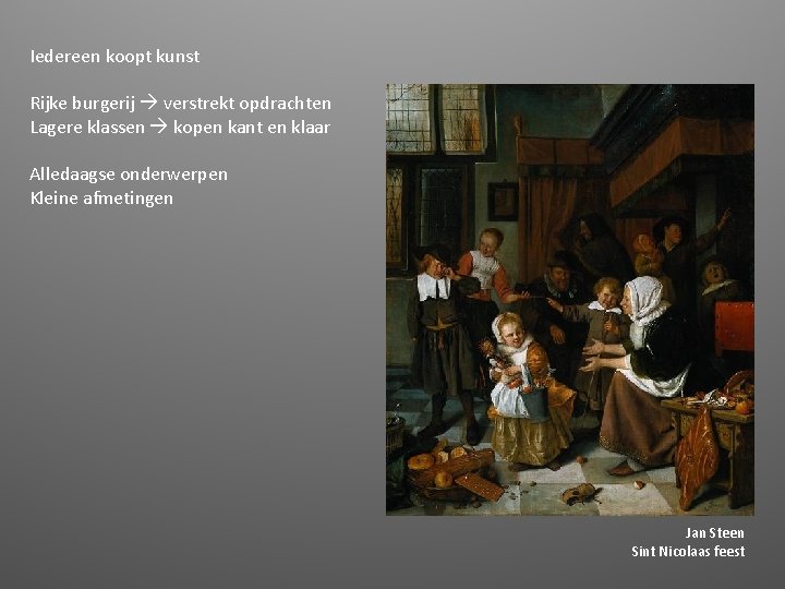 Iedereen koopt kunst Rijke burgerij verstrekt opdrachten Lagere klassen kopen kant en klaar Alledaagse