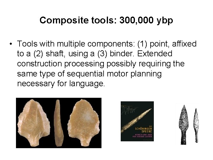 Composite tools: 300, 000 ybp • Tools with multiple components: (1) point, affixed to