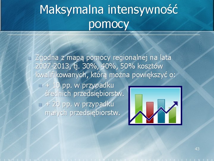 Maksymalna intensywność pomocy n Zgodna z mapą pomocy regionalnej na lata 2007 -2013, tj.
