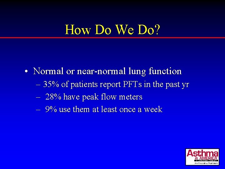 How Do We Do? • Normal or near-normal lung function – 35% of patients