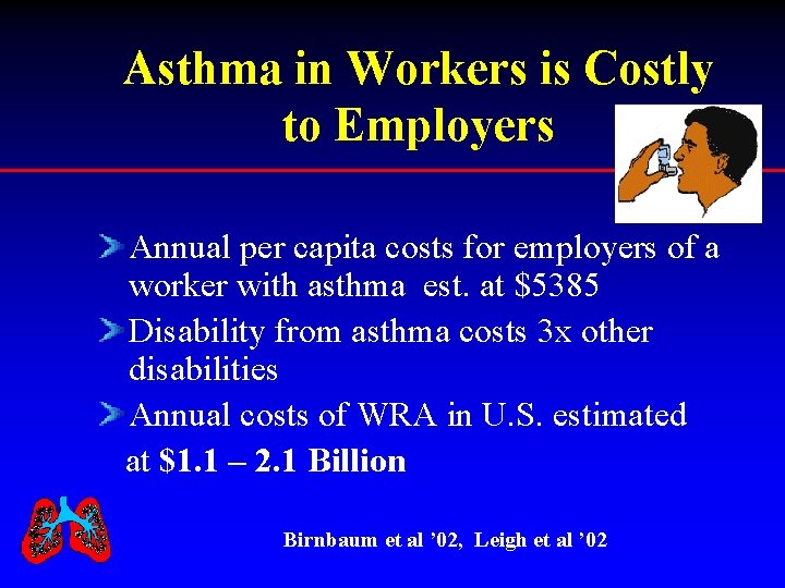 Asthma in Workers is Costly to Employers Annual per capita costs for employers of