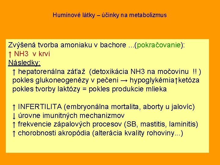 Humínové látky – účinky na metabolizmus Zvýšená tvorba amoniaku v bachore. . . (pokračovanie):