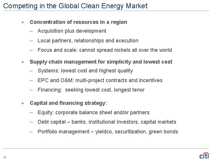 Competing in the Global Clean Energy Market · Concentration of resources in a region