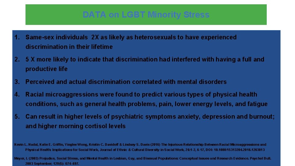 DATA on LGBT Minority Stress 1. Same-sex individuals 2 X as likely as heterosexuals