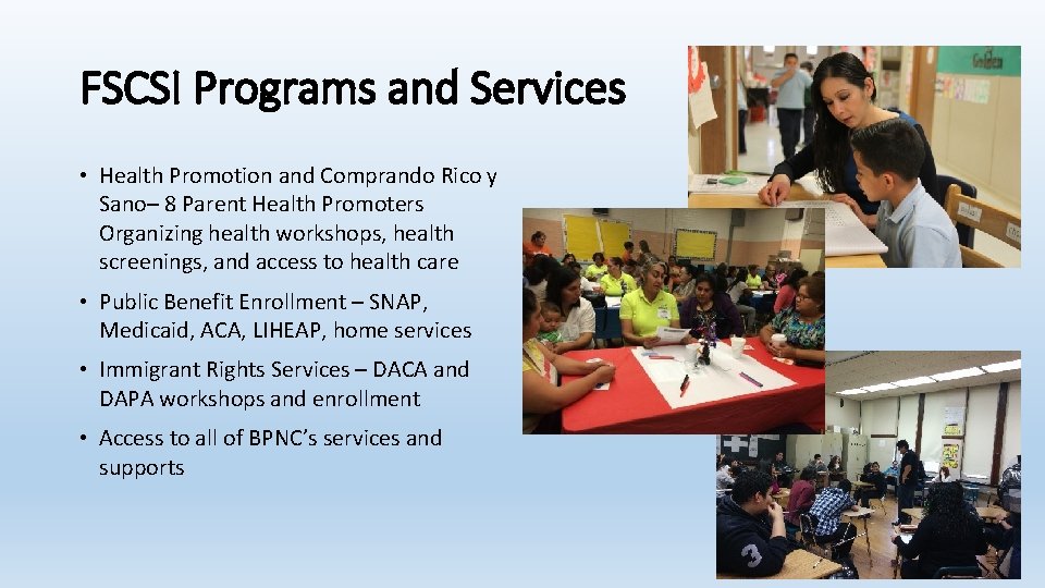 FSCSI Programs and Services • Health Promotion and Comprando Rico y Sano– 8 Parent