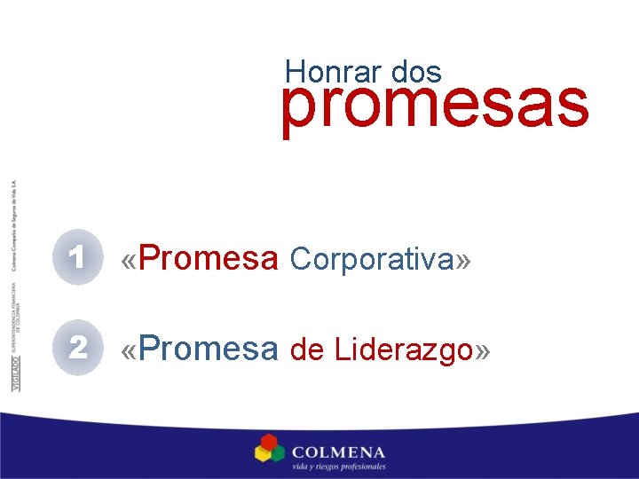 Honrar dos promesas 1 «Promesa Corporativa» 2 «Promesa de Liderazgo» 